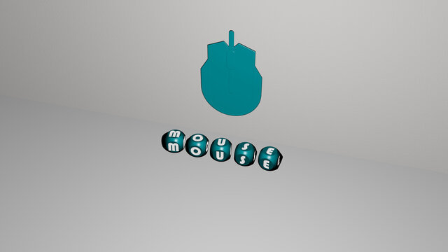 3D illustration of MOUSE graphics and text made by metallic dice letters for the related meanings of the concept and presentations. background and computer