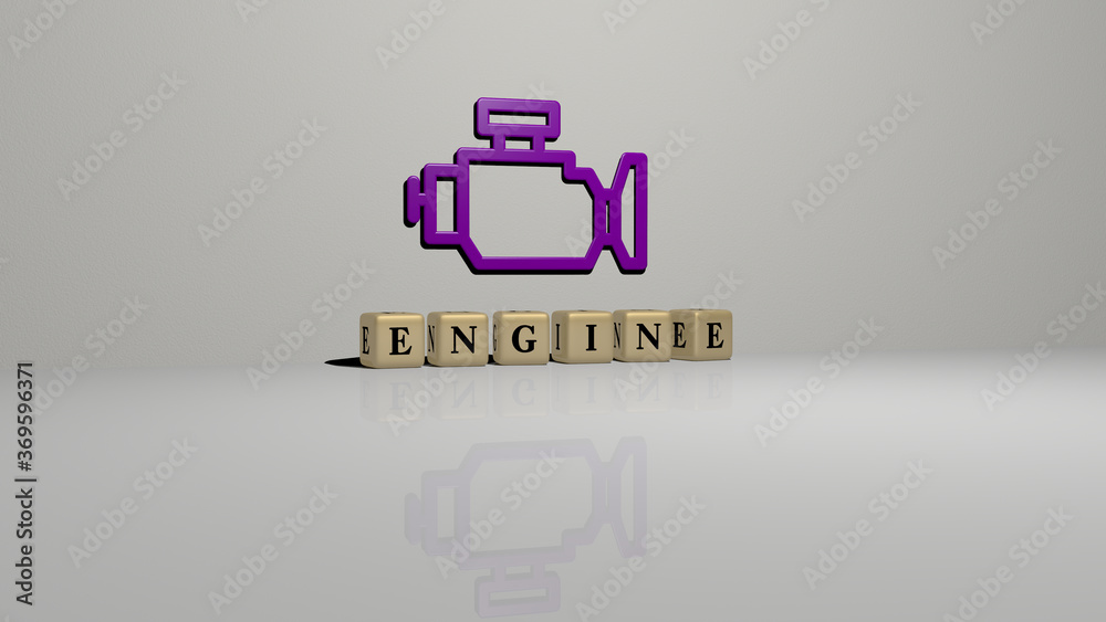 3D representation of engine with icon on the wall and text arranged by ...