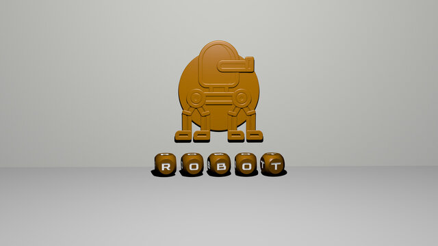 3D illustration of ROBOT graphics and text made by metallic dice letters for the related meanings of the concept and presentations. artificial and background