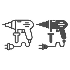 Poster - Perforator line and solid icon, house repair concept, Professional electric drill with cord sign on white background, perforator drill tool icon in outline style for mobile and web. Vector graphics.