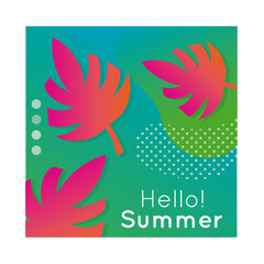 Sticker - hello summer colorful banner with leaf plant