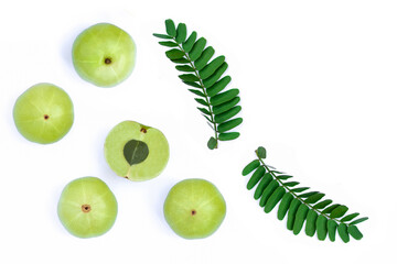 Wall Mural - gooseberry fruit isolated on whitepattern texture background. Top view. Flatlay.