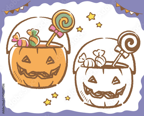 Fototapete ハロウィン ジャック オ ランタン型バスケット お菓子のイラスト素材 ベクターイラスト 夏妃 吉野