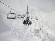 Ski Lift In The French Alp Mountains Of Chamonix 