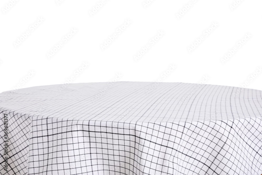 Dining table with tablecloth on white background