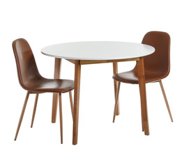 Dining table with chairs on white background