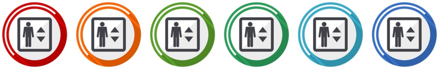 Poster - Elevator, lift icon set, flat design vector illustration in 6 colors options for webdesign and mobile applications