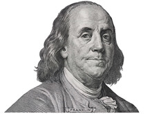 Benjamin Franklin Face On Us One Hundred Dollar Bill Macro Isolated, United States Money Closeup