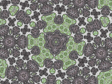 Abstract Kaleidoscope Patterned Background In Green And Grey Colors