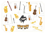 Fototapeta  - Set of vector modern flat design musical instruments. A group of orchestra instruments.
