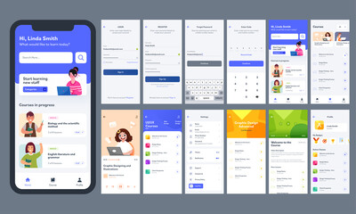 Canvas Print - Online Learning Mobile App UI Kit With Different GUI Layout Including Log In, Create Account, Course Information Screen.