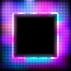 Wall Mural - Colorful neon square frame on a dark background, vector abstract illustration.