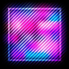 Poster - Colorful neon square frame on a dark background, vector abstract illustration.
