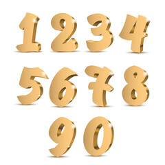 Wall Mural - Gold 3d numbers. Symbol set. Vector illustration
