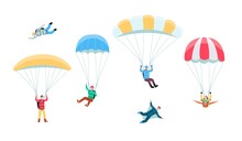 Parachuting Skydiver Set - Cartoon People Skydiving, Paragliding, Etc.