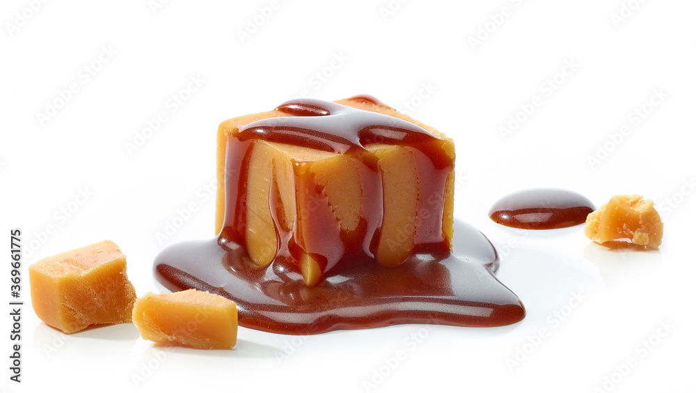 caramel candy with chocolate sauce - obrazy, fototapety, plakaty 