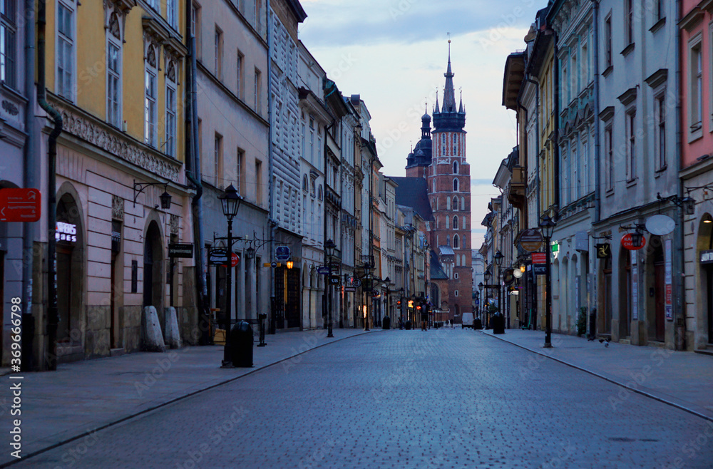 Cracow, Florianska street, St. Mary's Basilica - obrazy, fototapety, plakaty 