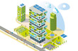 Isometric Sustainable Buildings. Vector illustration.