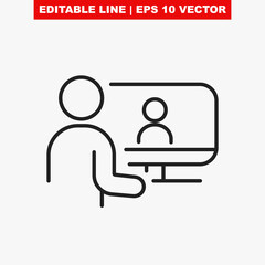 Poster - Online meeting call for remote work vector icon. Virtual conference from home office through computer due to corona virus pandemic. Digital communication linear logo concept for a webinar. V1