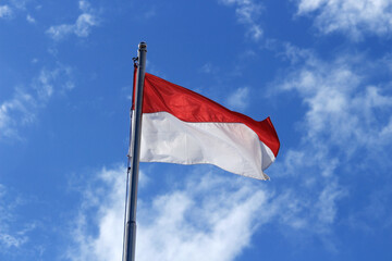 Wall Mural - Indonesian flag isolated on blue background.