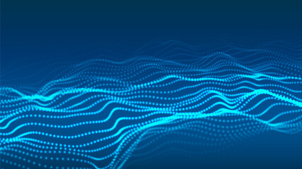 Poster - Abstract digital background of glow particles. Color music sound wave. Vector technology dynamic dots background.