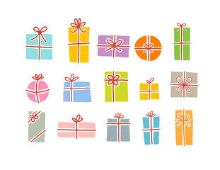 Wall Mural - Set of christmas gift boxes in soft pastel colors on white background.