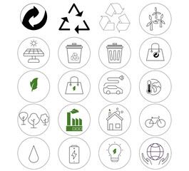 Wall Mural - vector environmental icons in circles on white background