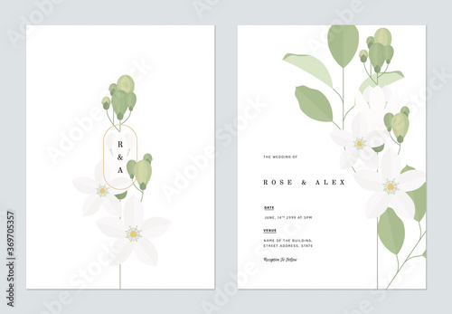 Floral wedding invitation card template design, orange jasmine flowers with l...