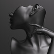 Black mannequin and elegant hand for earring jewelry presentation. Female Bust sculpture profile. 3d rendering.