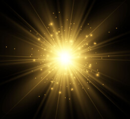 Poster - Beautiful golden vector illustration of a star on a translucent background with gold dust and glitters. A magnificent light base for your design.