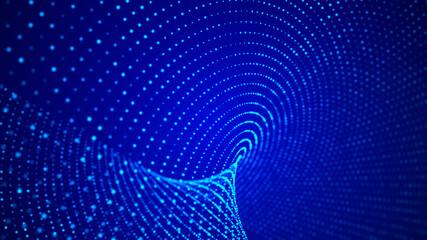 Poster - Digital dynamic wave of particles. Abstract blue futuristic background. Big data visualization. 3D rendering.