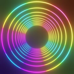 Poster - 3d glowing magic circle frame. Glowing neon fire wave.