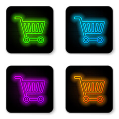 Poster - glowing neon line shopping cart icon isolated on white background. online buying concept. delivery s