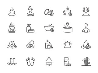 minimal spa beauty line icon set