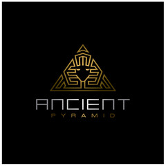 Golden Ancient Egyptian Sphinx Pyramid, Artistic Gold of Egypt King logo design with triangle luxury line pattern logo design