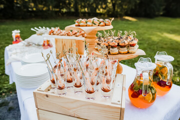 buffet table in the open air, a treat at a wedding