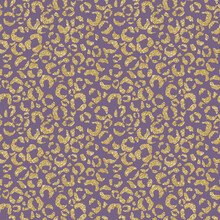 Golden Leopard Print Seamless Pattern - Cute Gold Glitter Leopard Spots Repeating Pattern On Solid Background