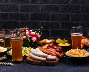 Wall Mural - Oktoberfest dishes with beer, pretzel and sausage