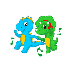 Wall Mural - cute dancing dinosaur cartoon vector