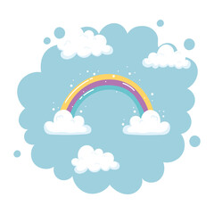 Canvas Print - bright rainbow with clouds sky nature cartoon decoration