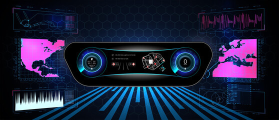 Poster - Virtual graphical interface Ui HUD Autoscann. Futuristic user interface. HUD UI. Abstract virtual graphic touch user interface. Car service in the style of HUD. 
