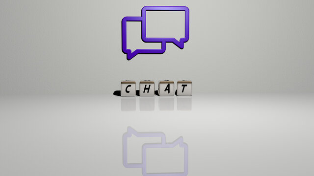 3D illustration of CHAT graphics and text made by metallic dice letters for the related meanings of the concept and presentations. icon and communication