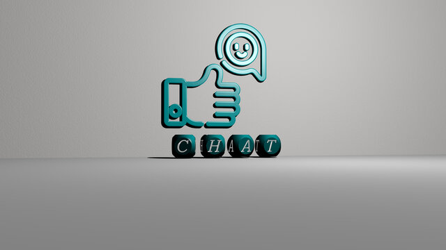 3D illustration of chat graphics and text made by metallic dice letters for the related meanings of the concept and presentations. icon and communication