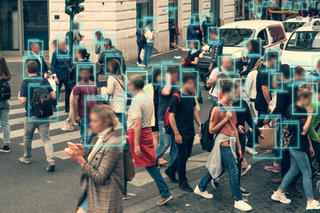 face detection and recognition of citizens people, ai collect and analyze human data. artificial int