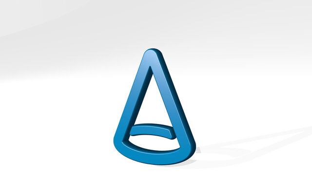 SHAPE TRIANGLE from a perspective with the shadow. A thick sculpture made of metallic materials of 3D rendering. illustration and background