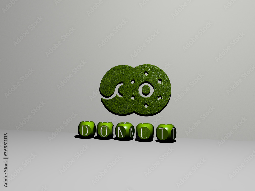 3D illustration of DONUT graphics and text made by metallic dice ...