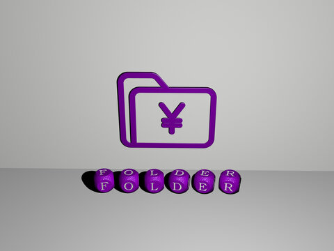3D illustration of folder graphics and text made by metallic dice letters for the related meanings of the concept and presentations. business and background