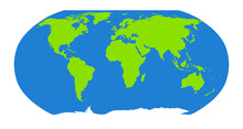 Oval Projection Map Of The Globe. Green And Blue, Vector Illustration.
