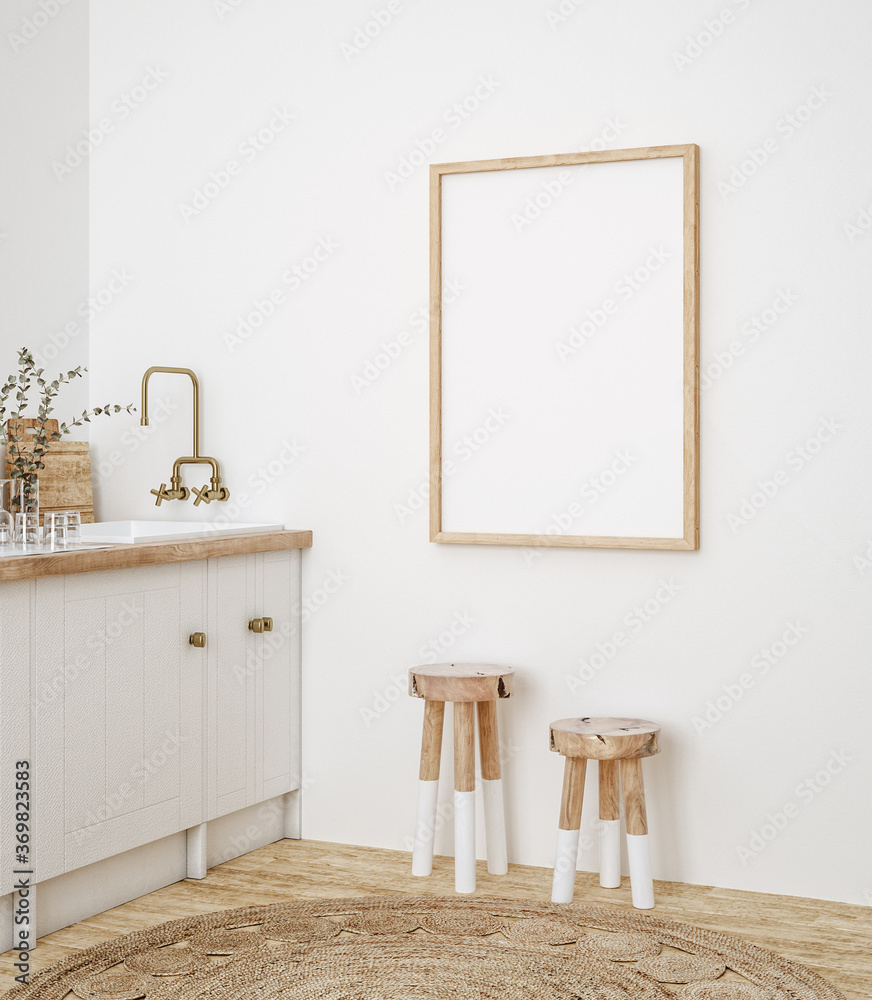 Mock up poster frame in kitchen interior, Farmhouse style, 3d render - obrazy, fototapety, plakaty 