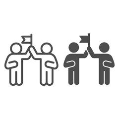 Poster - Two people and flag line and solid icon, Coworking concept, partnership sign on white background, teamwork collaboration icon in outline style for mobile concept and web design. Vector graphics.